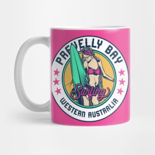 Retro Surfer Babe Badge Prevelly Bay Western Australia Mug